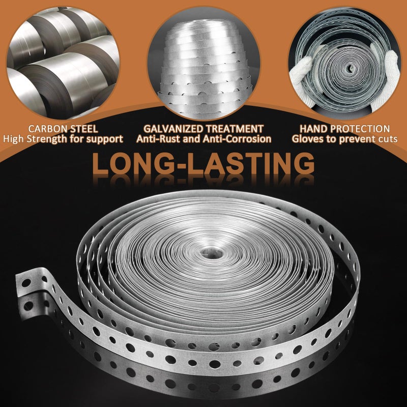 AxiSculpt Galvanized Metal Pipe Strap 3/4-Inch x 10-Feet 27-Gauge for Pipe Support Hanging and Flexible Trimming with Holes, 3 Pack - Image 3